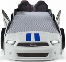 Дитяче ліжко машина Mustang Full Extra White 190х90 см з підсвічуванням, музикою, шкіряний салон, пультом